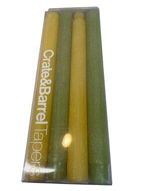 Crate & Barrel Yellow & Green Taper Candles - Set Of 4 10" Long 8-Hour Burn Time